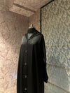 Black Kaaj Button Front Open Abaya Set