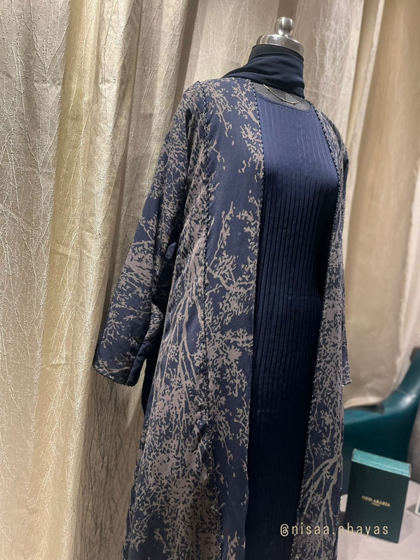 Dark Blue Printed Abaya