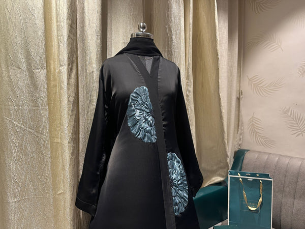 Nida Abaya with Floral Embroidery & Stone Work