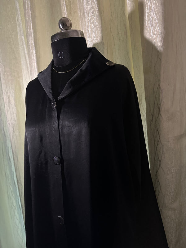 Black Kaaj Button Front Open Abaya Set
